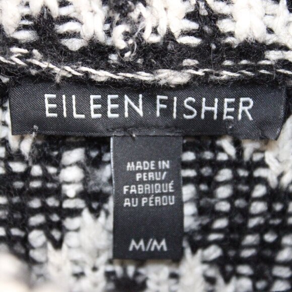 Eileen Fisher Cowl Neck Tunic Top Sweater Dress Chevron Size M Alpaca Cotton - Picture 2 of 4